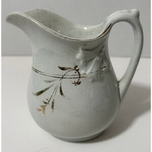 Antique Mellor & Co. English Ironstone Creamer Pitcher with Gold Floral Accents